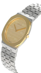 GUCCI 25H Quartz 30MM Stainless Steel Brass Dial Women's Watch YA163502