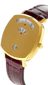 GUCCI Grip Date 35MM Quartz Brown Leather Women's Watch YA157402