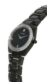 Seiko watches Seiko Black Dial Black Ion Plated SS Women's Watch SUJF11