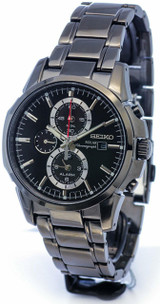Seiko watches Seiko SSC095 Solar Core Chronograph Alarm Mens Black Ion Steel Watch